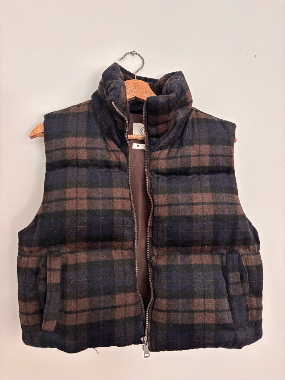 Stoosh Brown & Navy Plaid Puffer Vest